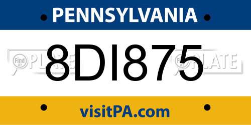 8DI875 Pennsylvania License Plate