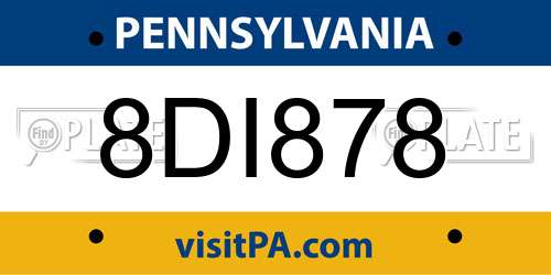 8DI878 Pennsylvania License Plate