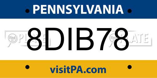 8DIB78 Pennsylvania License Plate