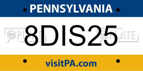 8DIS25 Pennsylvania License Plate