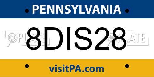 8DIS28 Pennsylvania License Plate