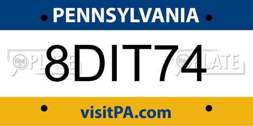 8DIT74 Pennsylvania License Plate