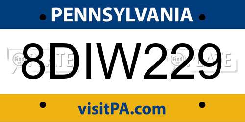 8DIW229 Pennsylvania License Plate