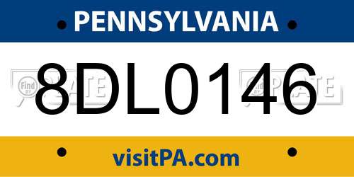 8DL0146 Pennsylvania License Plate