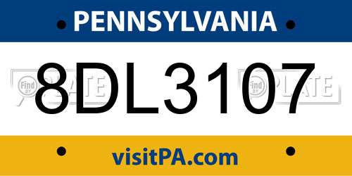 8DL3107 Pennsylvania License Plate