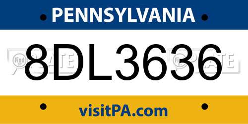 8DL3636 Pennsylvania License Plate