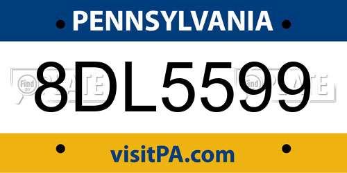 8DL5599 Pennsylvania License Plate