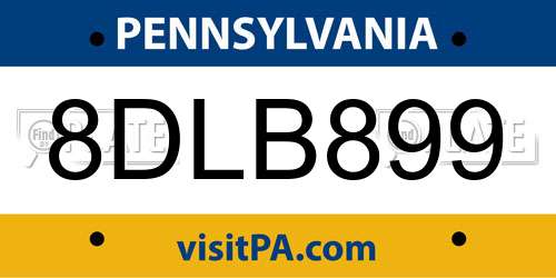 8DLB899 Pennsylvania License Plate