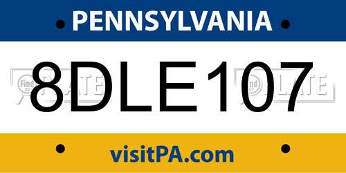 8DLE107 Pennsylvania License Plate