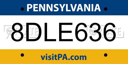 8DLE636 Pennsylvania License Plate