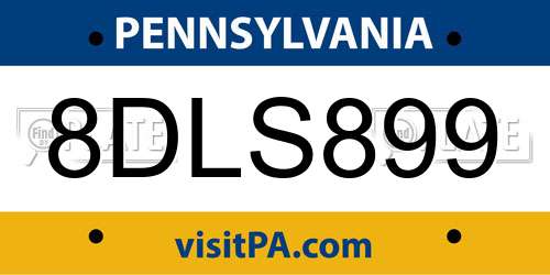 8DLS899 Pennsylvania License Plate
