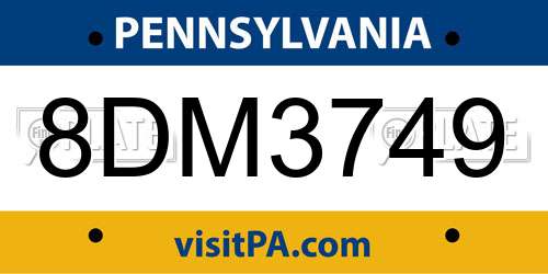 8DM3749 Pennsylvania License Plate