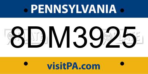 8DM3925 Pennsylvania License Plate