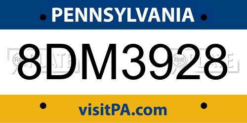 8DM3928 Pennsylvania License Plate