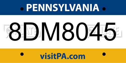 8DM8045 Pennsylvania License Plate