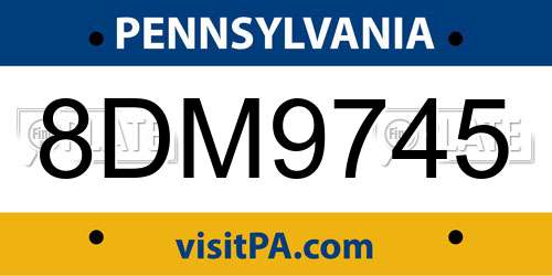 8DM9745 Pennsylvania License Plate