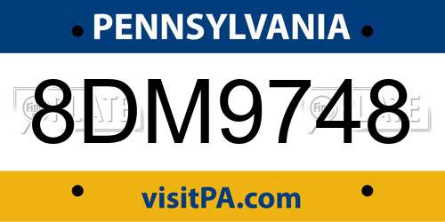 8DM9748 Pennsylvania License Plate