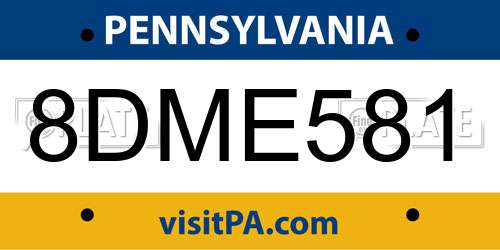 8DME581 Pennsylvania License Plate