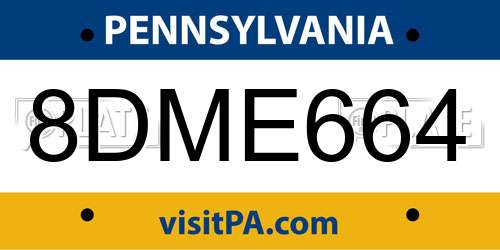 8DME664 Pennsylvania License Plate