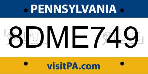 8DME749 Pennsylvania License Plate