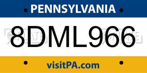 8DML966 Pennsylvania License Plate