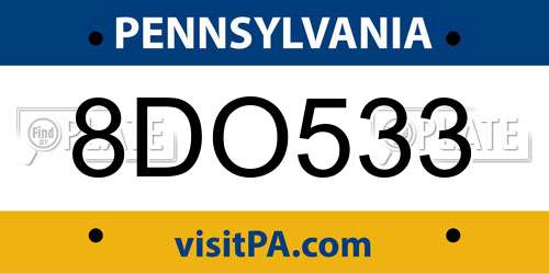 8DO533 Pennsylvania License Plate