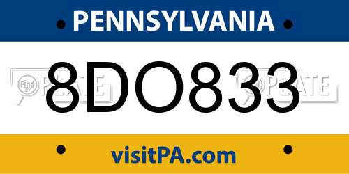 8DO833 Pennsylvania License Plate