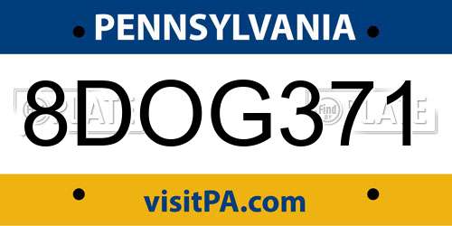 8DOG371 Pennsylvania License Plate