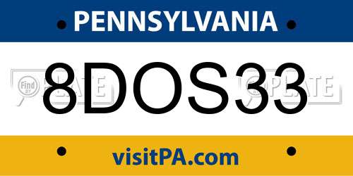 8DOS33 Pennsylvania License Plate