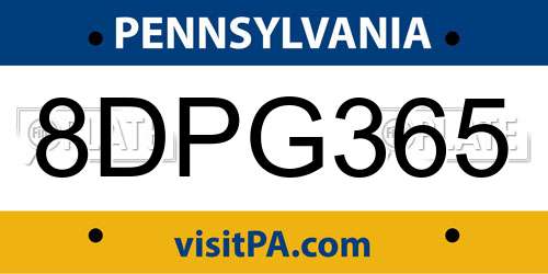 8DPG365 Pennsylvania License Plate