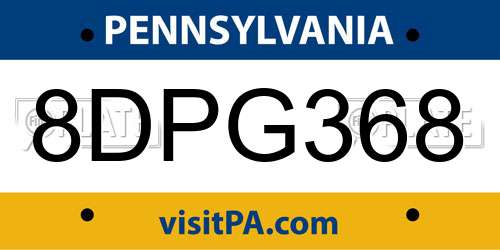8DPG368 Pennsylvania License Plate