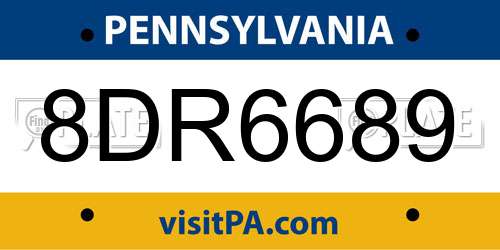 8DR6689 Pennsylvania License Plate