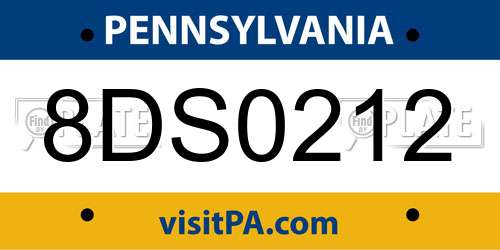 8DS0212 Pennsylvania License Plate