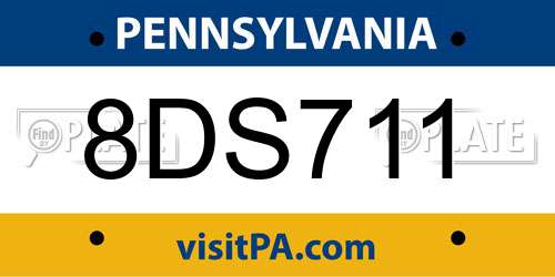 8DS711 Pennsylvania License Plate