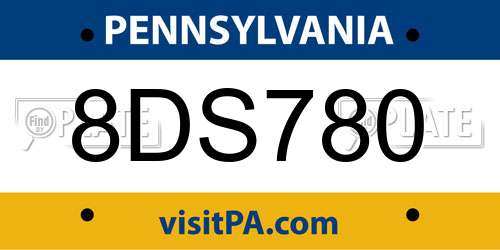 8DS780 Pennsylvania License Plate