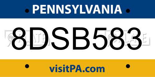 8DSB583 Pennsylvania License Plate