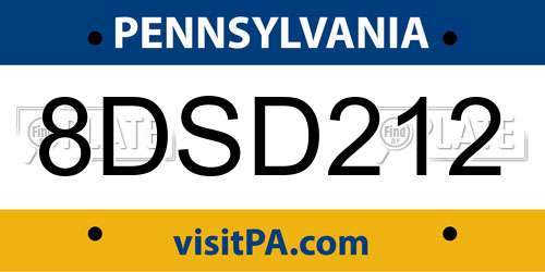 8DSD212 Pennsylvania License Plate