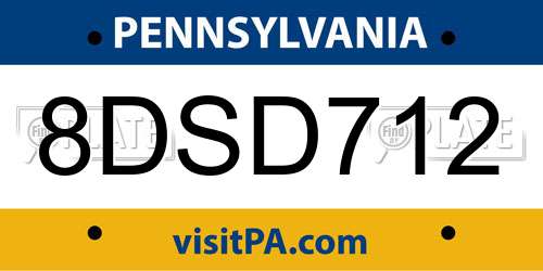 8DSD712 Pennsylvania License Plate