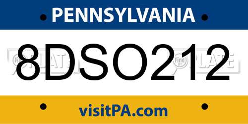 8DSO212 Pennsylvania License Plate