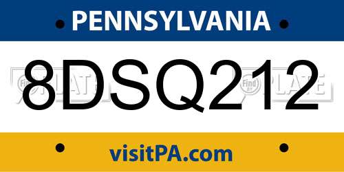 8DSQ212 Pennsylvania License Plate