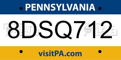 8DSQ712 Pennsylvania License Plate