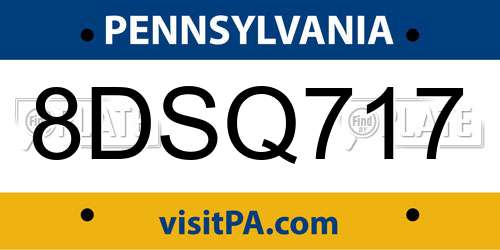 8DSQ717 Pennsylvania License Plate