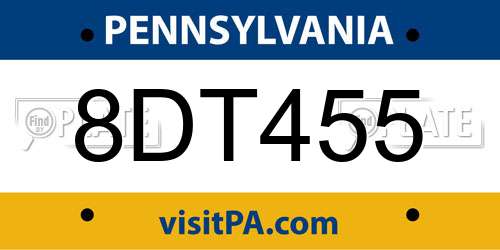 8DT455 Pennsylvania License Plate