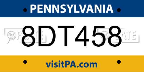 8DT458 Pennsylvania License Plate