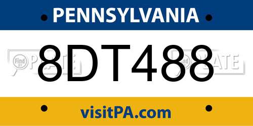 8DT488 Pennsylvania License Plate