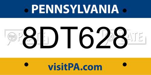 8DT628 Pennsylvania License Plate
