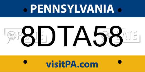 8DTA58 Pennsylvania License Plate