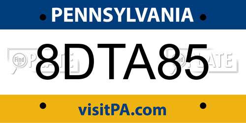 8DTA85 Pennsylvania License Plate