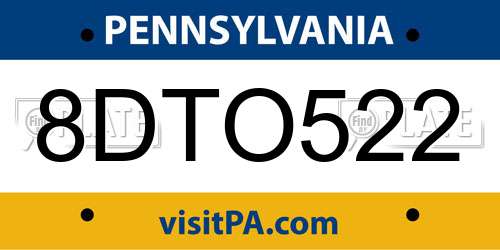 8DTO522 Pennsylvania License Plate