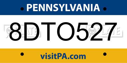 8DTO527 Pennsylvania License Plate